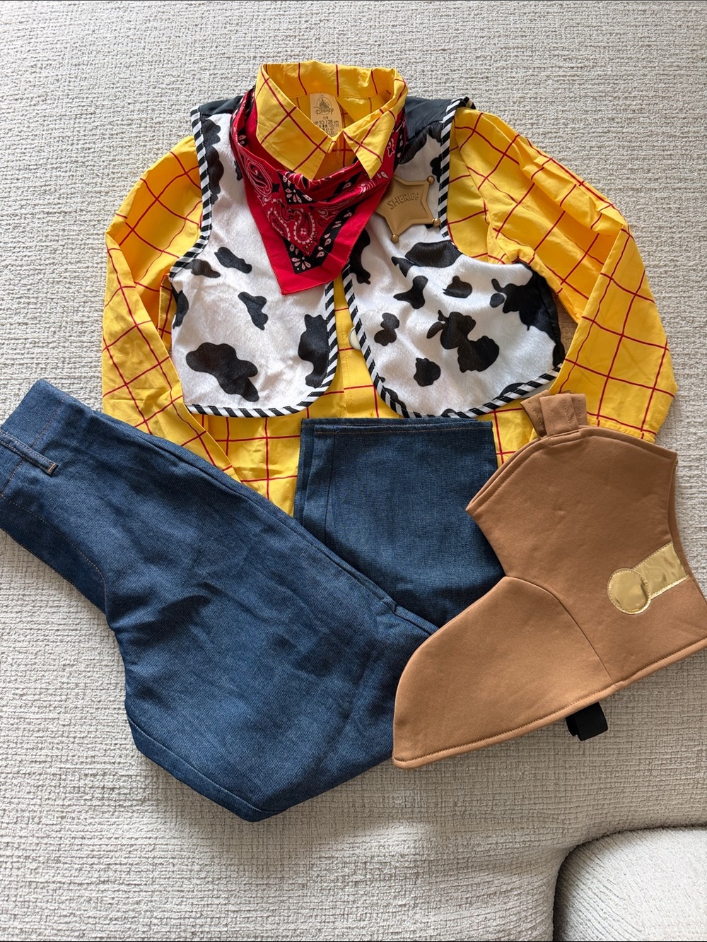 Disney Woody Yellow Plaid Cowboy Costume Shirt Set with Red Bandana